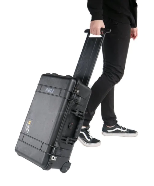 Peli 1510 case being pulled like a trolley suitcase.