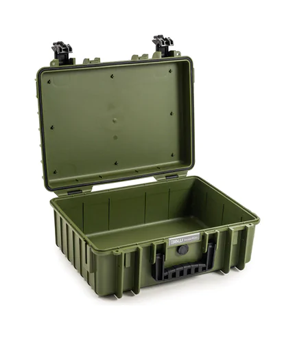 B&W Outdoor Case Type 5000 (PP.221): Bronze Green - Three-Quarter Front Open