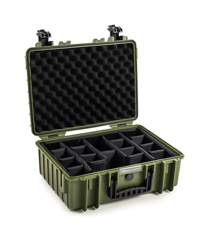 B&W Outdoor Case Type 5000 (PP.221): Bronze Green - Three-Quarter Front Open Dividers