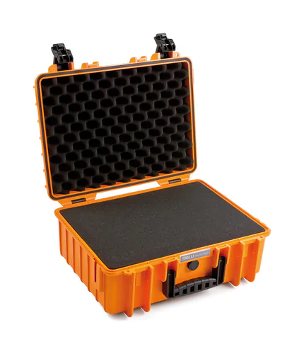 B&W Outdoor Case Type 5000 (PP.221): Orange - Three-Quarter Front Open Foam