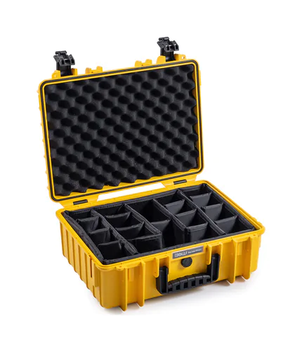 B&W Outdoor Case Type 5000 (PP.221): Yellow - Three-Quarter Front Open Dividers
