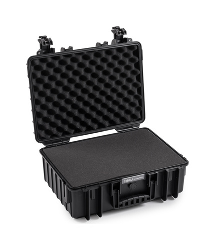 B&W Outdoor Case Type 5000 (PP.221): Black - Three-Quarter Front Open Foam