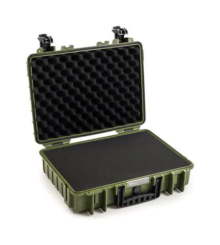 B&W Outdoor Case Type 5040 (PP.162): Bronze Green - Three-Quarter Front Open Foam
