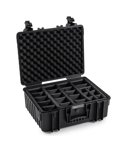 B&W Outdoor Case Type 6000 (PP.326): Black - Three-Quarter Front Open Dividers