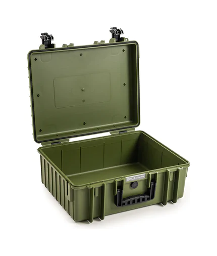 B&W Outdoor Case Type 6000 (PP.326): Bronze Green - Three-Quarter Front Open