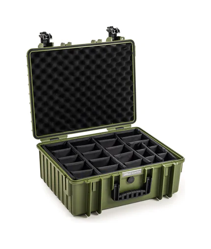 B&W Outdoor Case Type 6000 (PP.326): Bronze Green - Three-Quarter Front Open Dividers