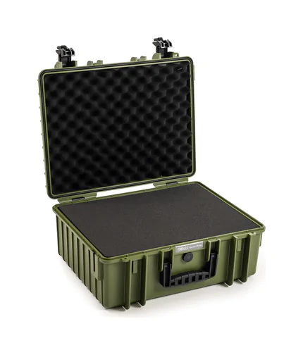 B&W Outdoor Case Type 6000 (PP.326): Bronze Green - Three-Quarter Front Open Foam