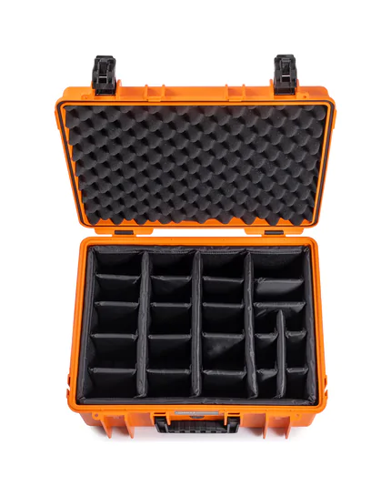 B&W Outdoor Case Type 6000 (PP.326): Orange - Top View Open Dividers