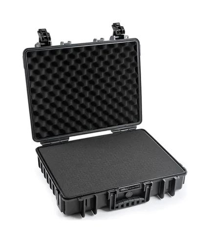 B&W Outdoor Case Type 6040 (PP.210): Black - Three-Quarter Front Open Foam