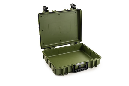 B&W Outdoor Case Type 6040 (PP.210): Bronze Green - Three-Quarter Front Open