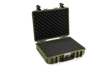 B&W Outdoor Case Type 6040 (PP.210): Bronze Green - Three-Quarter Front Open Foam