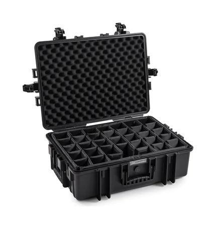 B&W Outdoor Case Type 6500 (PP.510): Black - Three-Quarter Front Open Dividers