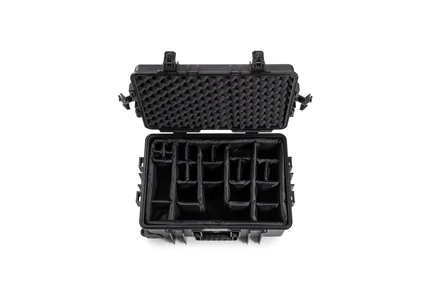 B&W Outdoor Case Type 6700 (PP.428) with Wheels: Black - Top View Open Dividers