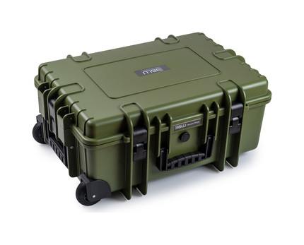 B&W Outdoor Case Type 6700 (PP.428) with Wheels: Bronze Green - Three-Quarter Front