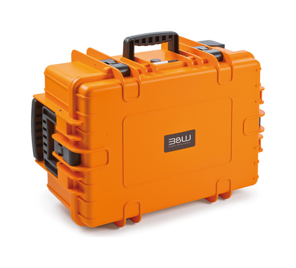 B&W Outdoor Case Type 6700 (PP.428) with Wheels: Orange - Three-Quarter Front Horizontal