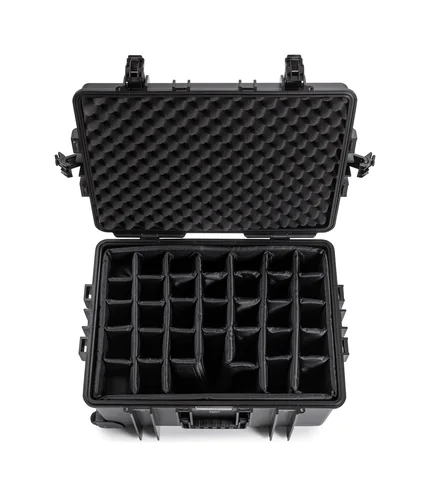 B&W Outdoor Case Type 6800 (PP.709) with Wheels: Black - Top View Open Dividers