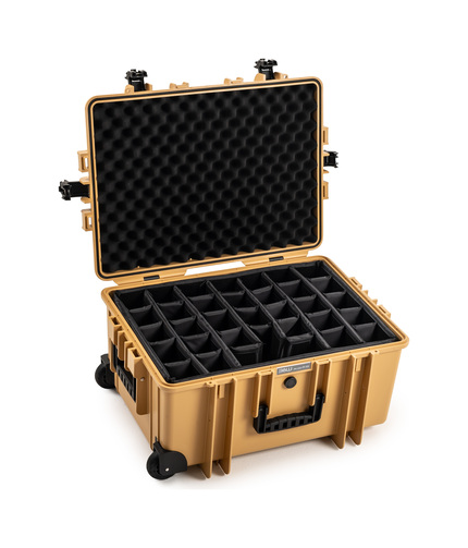 B&W Outdoor Case Type 6800 (PP.709) with Wheels: Desert Tan - Three-Quarter Front Open Dividers
