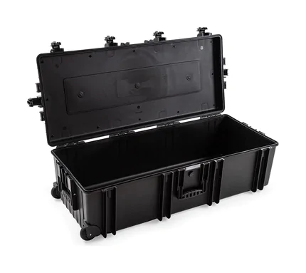 B&W Outdoor Case Type 7300 (PP.1450) with Wheels: Black - Three-Quarter Open