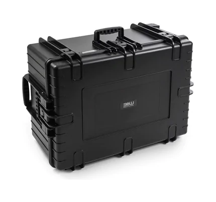 B&W Outdoor Case Type 7800 (PP.1570) with Wheels: Black - Three-Quarter Up-right On Side
