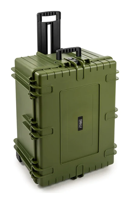 B&W Outdoor Case Type 7800 (PP.1570) with Wheels:  Bronze Green - Three-Quarter Up-right Handle Extended