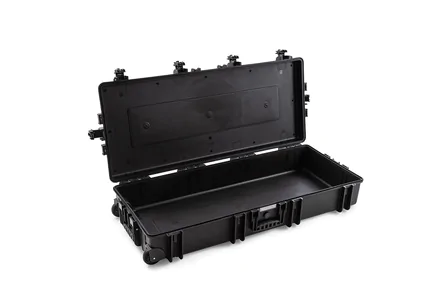 B&W Outdoor Case Type 7200 (PP.860) with Wheels: Black - Three-Quarter Open
