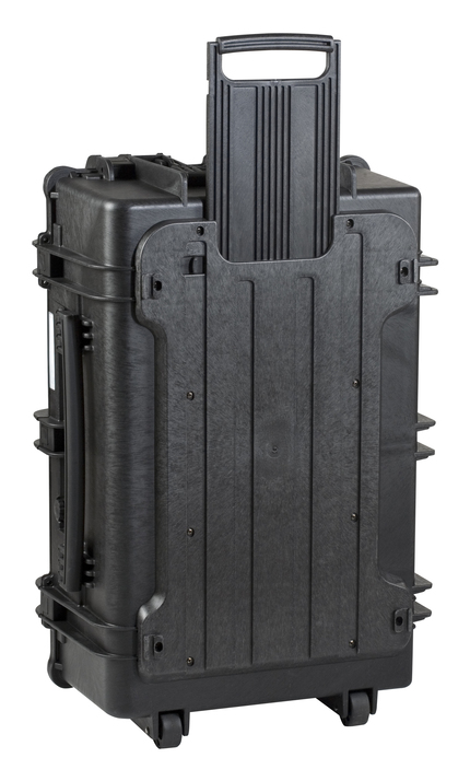 Explorer 7630 15U Rack Case With Wheels - Rear with telescopic handle fully open