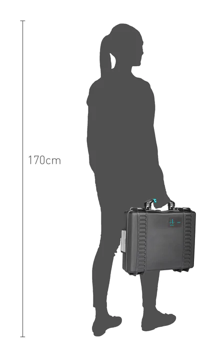 HPRC 2590 Case (Laptop Size Waterproof Case) - Diagram showing size next to a lady