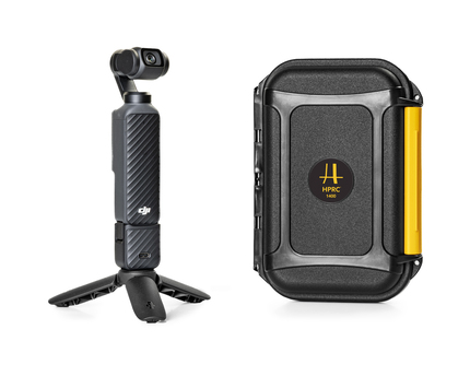 HPRC 1400 Case for DJI Osmo Pocket 4 Combo Creator Kit - Outside view next to DJI Osmo 4