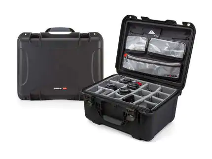 Nanuk 933 Waterproof Hard Case - Black - With padded divider set and lid organiser - View showing inside and outside view of case
