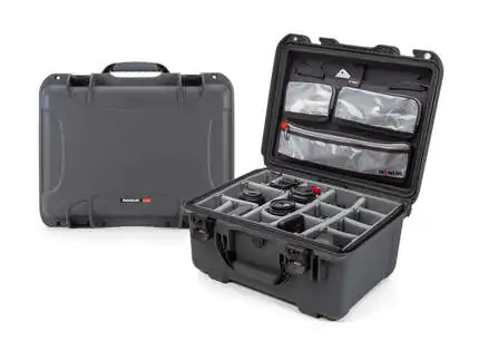Nanuk 933 Waterproof Hard Case - Graphite - With padded divider set and lid organiser - View showing inside of case
