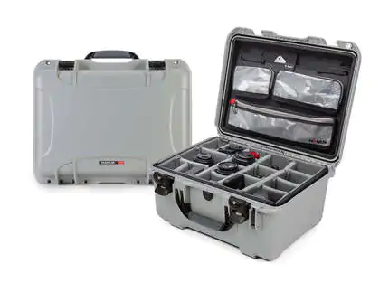 Nanuk 933 Waterproof Hard Case - Silver - With padded divider set and lid organiser - View showing inside of case
