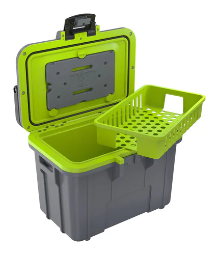 Peli 8QT Personal Cooler: Dark Gray - Green Open