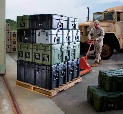 Peli ISP2 Rotomoulded Cases stacked on Europallet