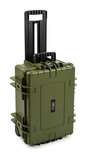 B&W Outdoor Case Type 6700 (PP.428) with Wheels: Bronze Green - Three-Quarter Front Upright Handel Extended