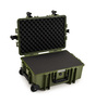 B&W Outdoor Case Type 6700 (PP.428) with Wheels: Bronze Green - Three-Quarter Front Open Foam