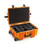 B&W Outdoor Case Type 6700 (PP.428) with Wheels: Orange - Three-Quarter Front Open Dividers
