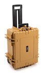 B&W Outdoor Case Type 6800 (PP.709) with Wheels: Desert Tan - Three-Quarter Front Upright Handel Extended