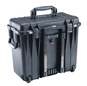 Peli 1440 Top-Loader Case - Black - Outside three-quarter rear view showing retractable handle full retracted