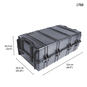 Peli 1780HL Rifle Case - Outside three-quarter view (case closed) - with dimensions superimposed